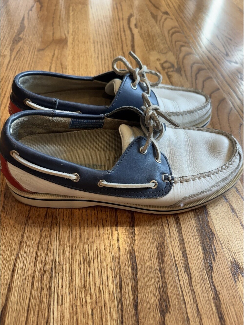 Rockport Leather Boat Shoes for Men 8.5. Red, White And Blue